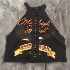 Graphic halter crop top